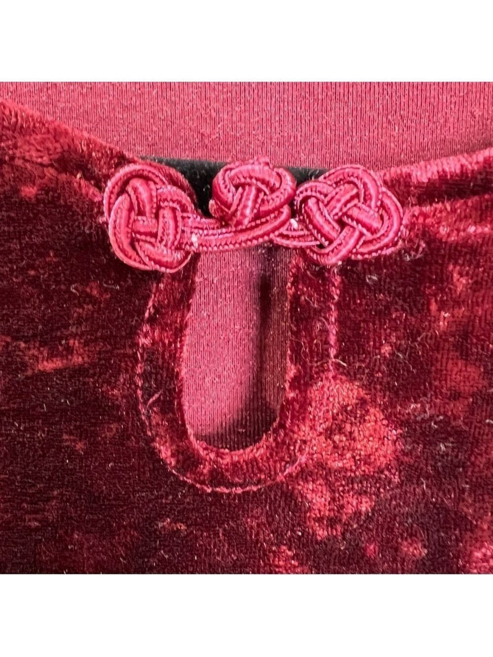 90s Y2K Esprit crushed velour burgundy minimalist top M - Picture 7 of 8